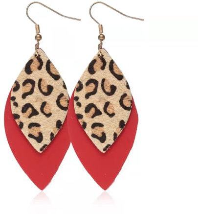 GGUFAY Leo Print Ohrringe Animal Print Ohrringe Leopardenmuster Ohrringe Vintage Leopard Leo Handgefertigte Ohrringe Leder Hängende Ohrringe Drucken Frauen Ohrringe Baumeln Ohrschmuck Damen