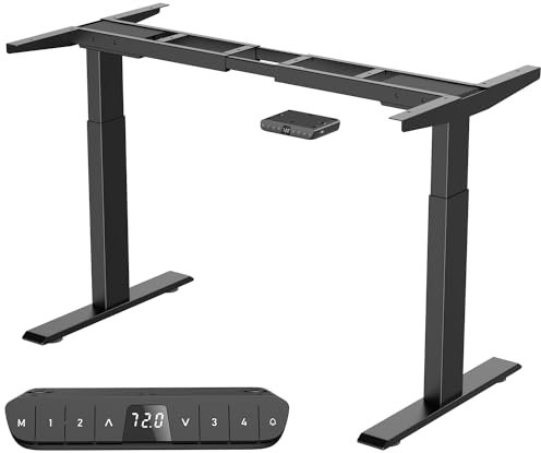 Super Solu Elektrisch höhenverstellbares Schreibtischgestell mit 2 Motoren, Tragkraft bis 135 kg - Stabil, 2 USB-Anschlüsse, 4 Speicherplätze, Sitz-Steh-Erinnerung