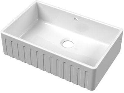 Balterley 795mm Butler White Kitchen Sink, Fluted Front Single Bowl with Overflow Hole, Durable Butler Fireclay Ceramic Kitchen Sink Bowl, Apron Front Farmhouse Sinks - 795 x 500 x 220mm (White)