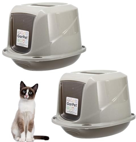 2X Katzenklo mit Deckel Aktivkohlefilter große XXL Katzentoilette für große Katzen WC Hauben Toilette geschlossen Klo grau Doppelpack Sparpaket