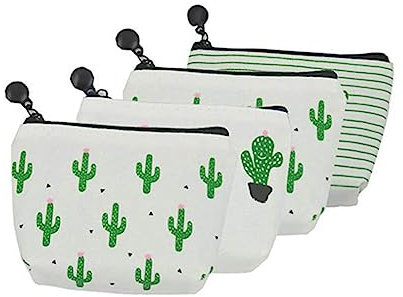 Lurrose 4 Stück Kaktustasche aus Segeltuch Canvas-Beutel Kaktus Beutel Geldbörse aufbewahrungssack Kosmetik-Make-up-Tasche Federmäppchen für Schüler Koreanische Version Münzbeutel