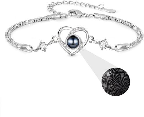 Tusuzik Geschenke für Frauen Freundin Armband Damen Silber 925 Romantisches Geschenk für Sie Mama Projektion von Ich liebe dich in 100 Sprachen