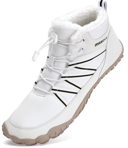 Mabove Barfußschuhe Winterstiefel Herren Damen Traillaufschuhe Warm Gefüttert Winterschuhe Schneestiefel (Weiß 39