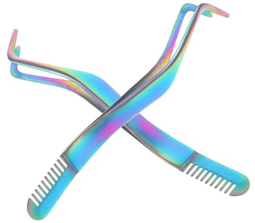 Edelstahl Wimpernapplikator mit Kamm, Präzise Pinzette | 2 Stück-pack, Rostbeständig und Bruchfest, für Einzelne Wimpern, Gebogene Form