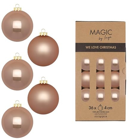 Weihnachtskugeln Glas 4cm 36 Stück - matt & glänzend - Kleine Christbaumkugeln Weihnachtsbaumkugeln für Weihnachten - Christbaumschmuck & Weihnachtsbaumschmuck Beige - Golden Sesame