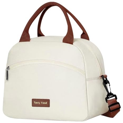 TIECHI Insulated Lunch Bags for Women Girls, Leakproof Tote Picnic Cool Bag Lunch Box with Strap, Reusable Ladies Pack Lunch Bag for Work Travel Picnic School (White)