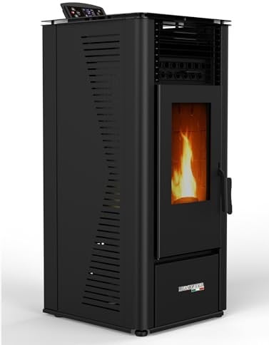 Stufa a Pellet 10kW ad Aria Ventilata Rodi Riscaldamento Alta Efficienza 100mq (Nero)