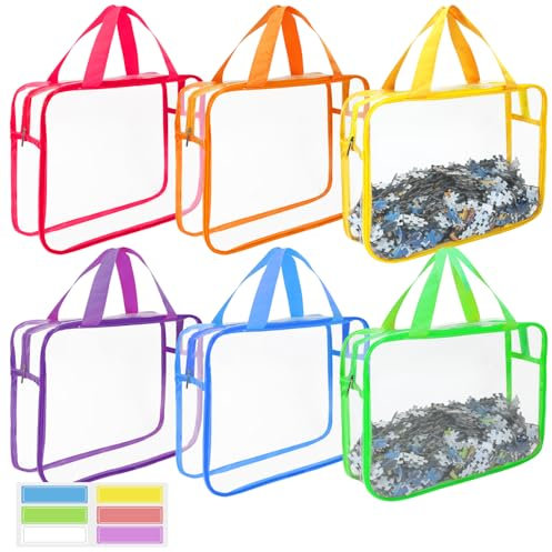 6PCS Toy Storage Bags, Toy Storage Bags With Zipper, Clear Toy Storage, Toy Bags for Storage, Toy Travel Bag, for Store Building Blocks, Puzzles, Dust-Proof And Waterproof, With Labels (6 Colors)