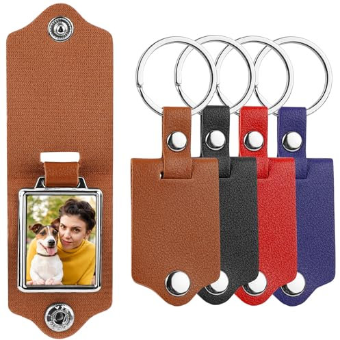 ANNASAMDO 4 Stück Personalisierte Schlüsselanhänger aus PU Leder, Blank für DIY Gravur, Sublimation, Wärmeübertragung und Fotobedruck