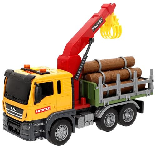 ColorBaby Speed & Go Camión grúa maderero Juguete, con Luces y Sonidos, Brazo Extensible, Fricción, Interactivo, Sistema de fricción, Escala 1:14, Coches para niños a Partir de 3 años (39064)