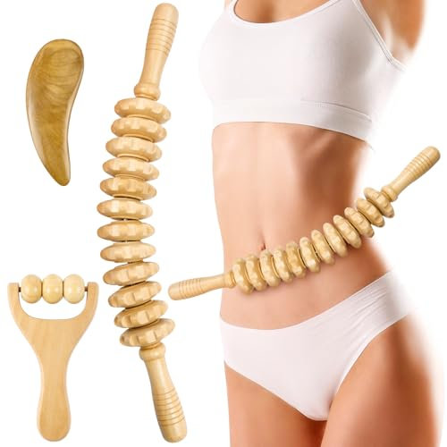 ACWOO Faszienrolle Holz, 3 Stück Faszienstab holz, Massageroller Holz, Anti Cellulite Massage Massagegerät für Muskelentspannung, Körperformung, Gua Sha Massage