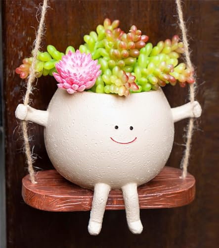 Diyxisk Maceteros Decorativos Interior Macetero Colgante,Cute Face Planters Art Resin Flower Pot with Drainage Hole Tiestos para Plantas Interior,Adecuado Interiores Decoración Balcones