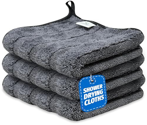 Towelogy® Hybrid Magic Cloth - Bathroom Cleaning Cloths for Cleaning Shower Glass, Bathroom Drying Microfibre Super Absorbent Cloth with Hanging Loop (3 Pack)