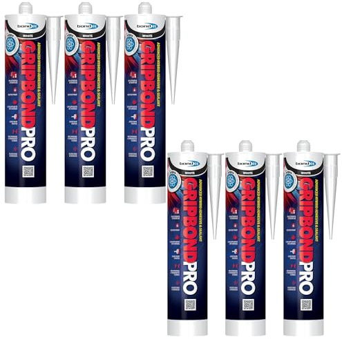 Bond It Gripbond Pro Super Strong Advanced Hybrid Adhesive & Sealant – 6x White, 300ml | Odourless – Non-Shrinking – Rapid Curing | Pro Adhesive OverPaintable – Moist Surface Adhesion Sealant