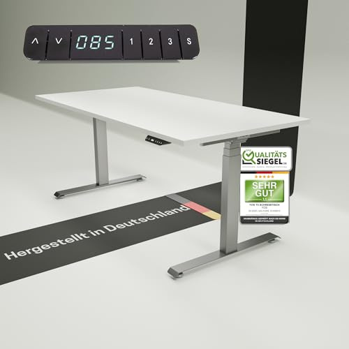 YOS T5 höhenverstellbarer Schreibtisch | elektrisch Verstellbarer Schreibtisch, ergonomischer Stehtisch | Profiqualität | Stabilität (Silber + Weiß, 160 x 80 cm)