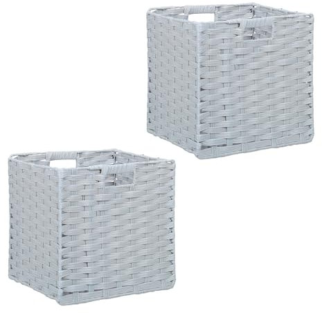 Relaxdays Aufbewahrungskorb, 2er Set, geflochten, Kleidung, Spielzeug, HBT: 31 x 32 x 30 cm, Kunststoff Regalkorb, grau