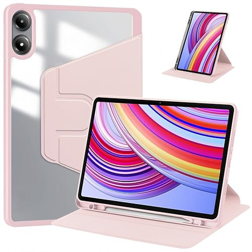 Hülle für Xiaomi Redmi Pad Pro 12.1 Zoll 2024 Cover mit klarer transparenter Rückseite Shell Cover mit 360 drehbarem Ständer Auto Wake/Sleep,Ultra-dünne Flip Schutzhülle