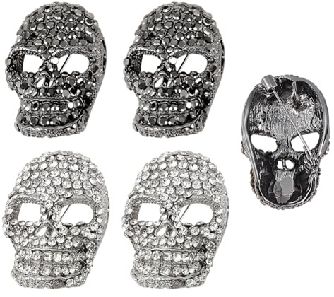 PH PandaHall Broche Tête de Mort 4pcs Halloween Broche Tête de Mort en Alliage Épingles Squelette Strass Noire Platine Épingles Décoratif pour Femme Sacs Chapeaux Costumes Vêtements Décoration