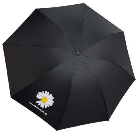 Meichoon Parasol pliable UPF50+ Protection UV Léger Forte Résistance au vent jusqu'à 5 niveaux Parasol anti-ultraviolet avec fonction d'ouverture/fermeture automatique Motif marguerites, Noir