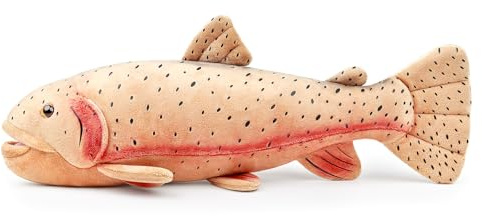 RLOMUTE Regenbogenforelle Plüschtier Realistisches Stofftier Weiches Spielzeug Fisch Kuscheliges für Gastgeschenke Schlafzimmer Heimdekoration Sammlergeschenk für Kinder Jungen Mädchen 16.5 Zoll braun