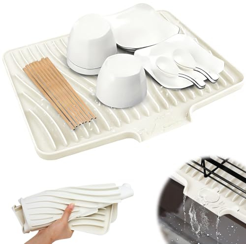 KOVSGQ Abtropfmatte Geschirr Silikon Abtropfmatte Spüle Dish Drying Mat 40x33cm Rutschfeste Hitzebeständige Auslaufsicherer Arbeitsplattenschutz für Küchenarbeitsplatte Spüle und Spülgestell (weiß)