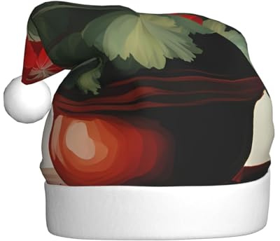 Weihnachtsmütze für Erwachsene, Plüsch, YYHWHJDE mit roten Geranien, bedruckt, weich und bequem für Partys, Tänze, Halloween