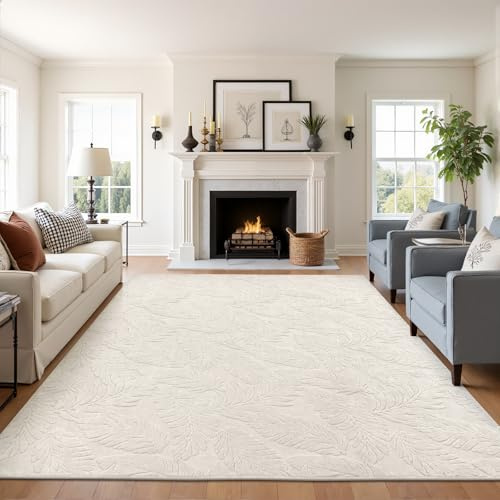 Enyhom Teppich Wohnzimmer 200x300 cm, Beige Kurzflor Waschbarer Teppich | 3D Optik Hoch-Tief-Effekt, Skandinavisch Boho Motiv, Weich Pflegeleicht rutschfest Teppiche für Schlafzimmer