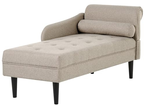 Beliani Chaiselongue rechts Stoff beige gesteppt mit Kissen Holzbeinen modern Yvoire