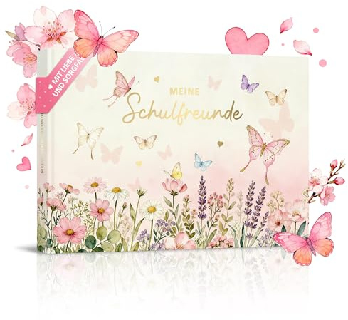 BIROYAL Freundebuch Schule Mädchen, Schulfreundebuch grundschule,37 Freunde | Einschulung Mädchen Geschenk, A5 freundschaftsbuch, 120g dickes Papier, 128 Seiten mit Viele Erinnerungsbereiche