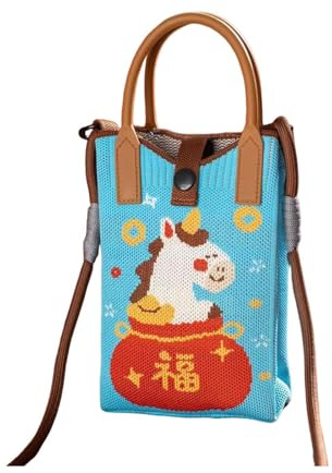 Amagogo Borsa a Tracolla Borsetta a Uncinetto Porta Cellulare Pochette Da Donna Realizzata in Poliestere Funzione Multipla con Manico Rimovibile Adatta, Borsa Fortunata