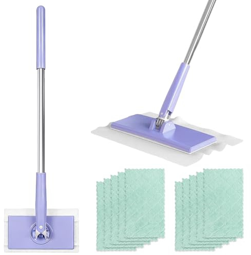 Snap Grip Mini Mop, Automatic Cloth Changing Hands-free Mini Mop with 10 Reusable Cloths Zero Touch Click Flat Mops with 360° Rotating Head Snap Grip Mi-ni Clip Mo-p for Kitchens, Walls and Windows