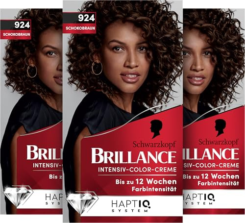 Schwarzkopf Brillance Intensiv-Color-Creme 924 Schokobraun (170 ml) | Permanente Haarfarbe mit 100 % Grauabdeckung, Coloration mit pflegendem Biotin-Komplex für bis zu 12 Wochen Farbintensität