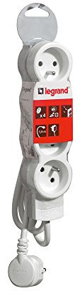 Legrand 050056 Rallonge Multiprise 4 Prises de Courant avec Cordon 3m, 2P+T, 16A, 230V, Blanc et Gris
