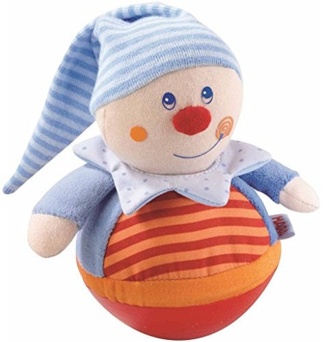 HABA 5849 - Stehauffigur Kasper, Motorikspielzeug mit Wackel- und Klingeleffekt, Außenmaterial aus weichem Stoff, Babyspielzeug ab 6 Monaten