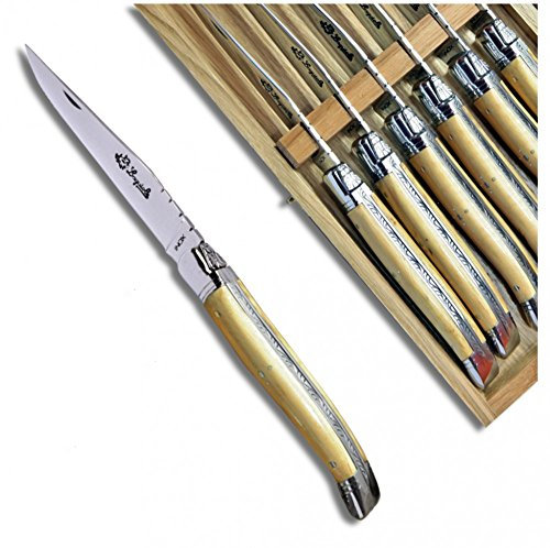 Coltello da bistecca Laguiole di tavolo manico in legno di bosso – 6 pezzi in un cofanetto in quercia vernice