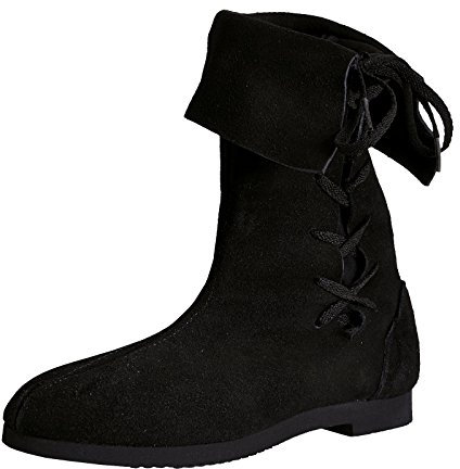 Elbenwald Cuff Stivali da donna Scarpe medievali lateralmente allacciati 36-41 in pelle nera - 36