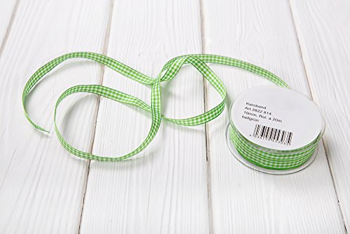 Logbuch-Verlag grün weiß kariertes Band Geschenkband Karoband Bastelband hellgrün 20 m x 10 mm