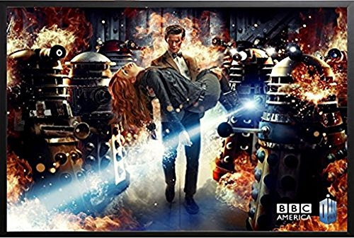 Buyartforless Framed Doctor Who Carrying Amy Through Flames and Daleks 36x24 Art Print Poster