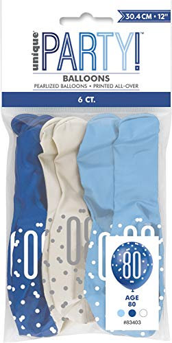 Vibrant 80th Glitz Latex Balloons in Light Blue, Royal Blue, & White (30cm) - Perfect for Parties, Celebrations & Events - 6ct