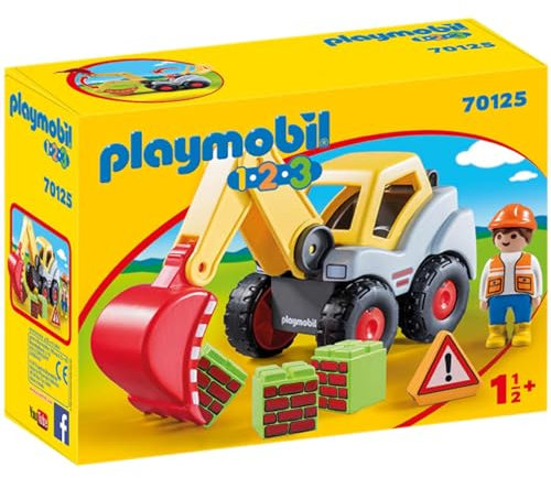 PLAYMOBIL 1.2.3. 70125 Schaufelbagger mit Anhängerkupplung, Empfohlen ab 1,5 Jahren