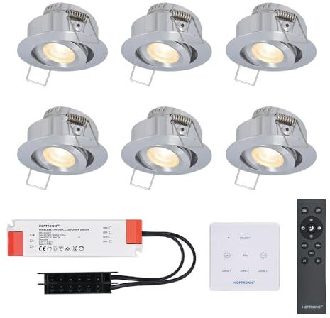 Granada - Faretto LED da incasso, 6 x 3 W, inclinabile, IP44, resistente all'umidità, con dimmer touch da parete e telecomando