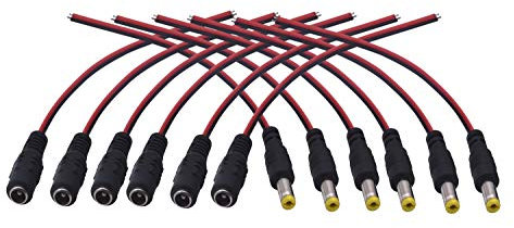 Xwell Iskueal DC Power Pigtail Cable Wire, 12V 5A Male & Female Connectors for CCTV Security Camera and Lighting Power Adapter (18AWG 34x2pcs Copper Strands 2.1mm x 5.5mm, Ultra Thick) 12 Pack
