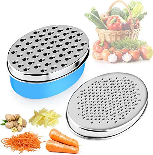 KAPIKASON Rallador De Queso con Contenedor de Ahorro de Alimentos y Tapa de Frutas y Verduras (Azul)