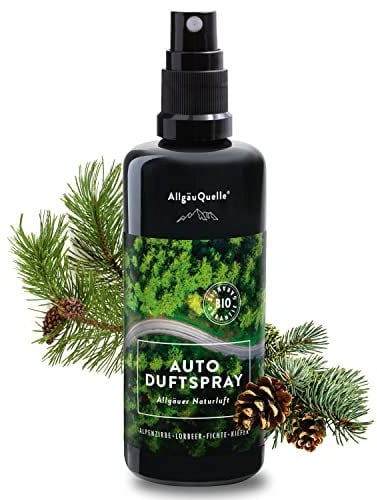 AllgäuQuelle® Auto Duftspray | Der BIO Auto-Duft als natürlicher Auto-Duftspender mit Waldduft: Lorbeer, Fichte u. Kiefer | ideales Auto Zubehör für Auto Innenraum und Wohnmobil