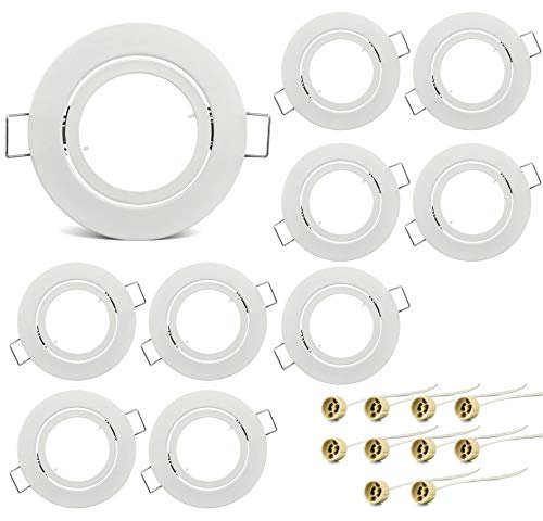 KYOTECH Weiss Einbaurahmen einbaustrahler 10er Set Gu10 Rahmen Schwenkbar led spot einbaurahmen Rund Weiß Einbauleuchten rahmen für Halogen Leuchtmittel LED Modul GU10 MR16 inkl. GU10 Fassung