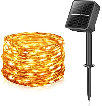 Luces Solares Para Exteriores, 120 Led, 12+2 M, Impermeables 8 Modos De Luz, Decoraciones De Balcón, Jardín, Árboles, Patio, Bodas, Navidad (Blanco Cálido)