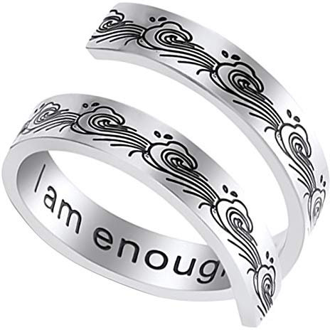LucBuy Edelstahl Keep Eng Gravierte Inspirierende Geschenke Verstellbare Ringe Schmuck für Männer Frauen Teenager (I am Enough - Silber (Muster))