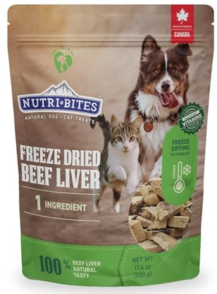 Nutri Bites Freeze Dried Beef Liver Dog & Cat Treats, Single Ingredient High Protein Pet Treats, 17.6 oz