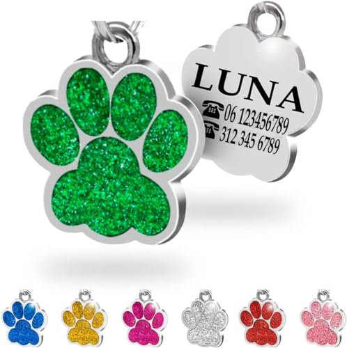 Ibera gifts - Medaglietta Cane Personalizzata, Targhetta Cane con Incisione, Forma di Zampa in Lega Metallica, per Cani e Gatti di Taglia Piccola e Media, Medaglietta Gatto Personalizzata (Verde)