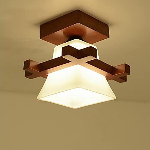 Lampada da soffitto plafoniera antica in legno per scale corridoio cucina lampadario da soffitto quadrata retrò E27 LED luce calda design vintage illuminazione per camera da letto balcone ufficio 20cm